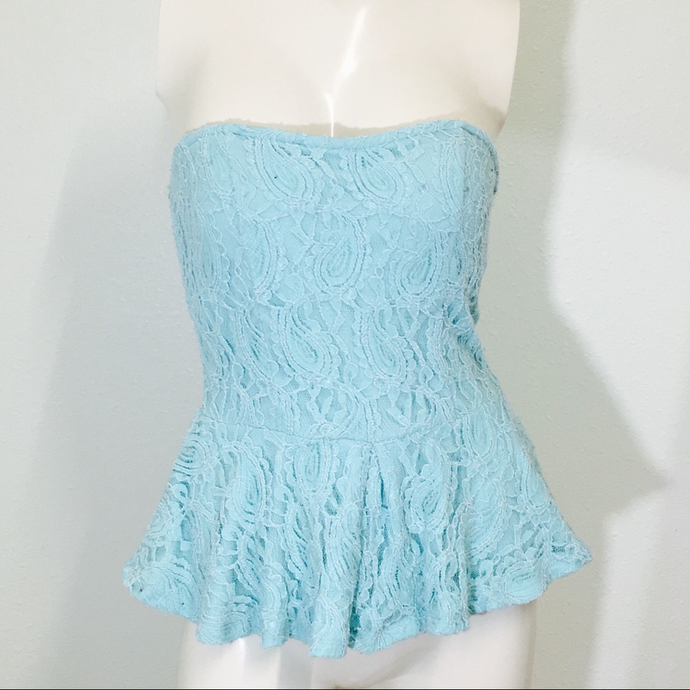 Rachael & Chloe Baby Blue Lace Peplum Blouse!